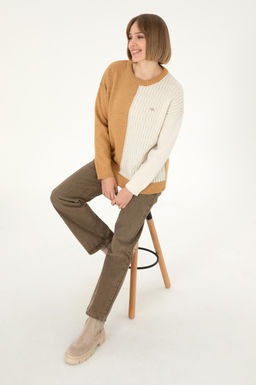 Женский свитер светло-коричневого цвета с круглым вырезом меланжевого цвета Неожиданная скидка в корзине - U.s. polo assn фото 4