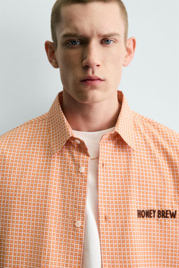 CAMISA CUADROS BORDADO COMBINADO / blanco-naranja - Zara фото 6