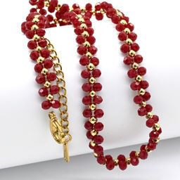 Чокер плетеный из циркона шарик 3мм цвет бордовый, 36см