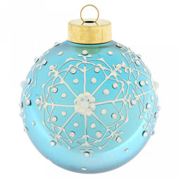 Елочная игрушка шар стеклянная д9,5см, зеркально-бирюзовый, ручная художественная роспись, подарочная упаковка (Россия)