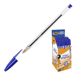 Цена за 50 шт. Ручка шариковая, чернила синие, 1.0 мм, среднее письмо, прозрачный корпус, BIC Cristal Original  фото 2