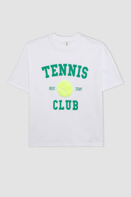 Футболка оверсайз с принтом и короткими рукавами для девочек - Defacto фото 8