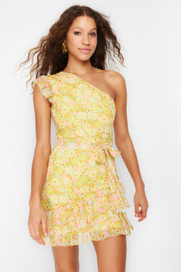 Cok Renkli Desenli Tek Kol Detayl? F?rf?rl? Astarl? Esnek Orme Mini Elbise TWOSS24EL00205 - Trendyolmilla фото 3