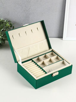 Шкатулка для украшений Isabel, съёмная подставка, тёмно-зелёная, 23.5×17×8.7 см