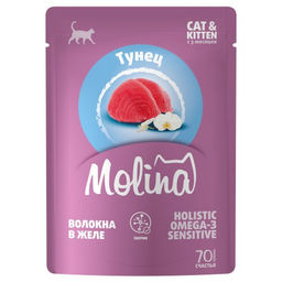 MOLINA SUPERPREMIUM Пауч с Тунцом для котят и кошек, волокна в желе, 70г