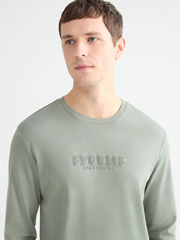 Bisiklet Yaka Uzun Kollu Bask?l? Erkek Ti??rt