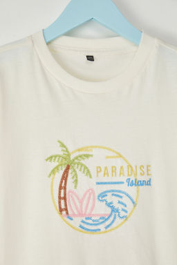 Lacivert Erkek Cocuk %100 Pamuk Palmiye Nak?sl? Regular Kal?p K?sa Kol Orme T-Shirt TKDSS25TS00049 - Trendyolmilla фото 3