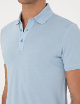 Buz Mavisi Slim Fit Polo Yaka Pamuklu Basic T-shirt