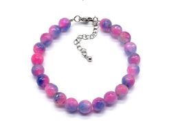 Браслет с шариками кальцита 8мм с замком, цвет розово-голубой, 19см