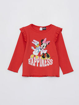 Bisiklet Yaka Uzun Kol Minnie Mouse Bask?l? Pamuklu K?z Bebek Ti??rt 2li - Waikiki фото 2