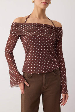 Trendyolmilla Haki Flare Kollu Baglama Detayl? Orme Madonna Yaka Bluz TWOSS24BZ00046 фото 11