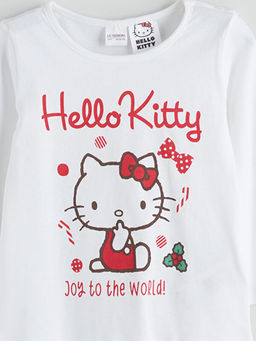 Bisiklet Yaka Hello Kitty Bask?l? K?z ?ocuk Pijama Tak?m?