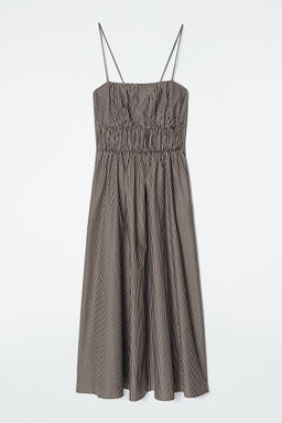 VESTIDO MIDI CON CINTURA FRUNCIDA A RAYAS