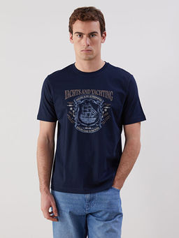 Bisiklet Yaka Bask?l? Penye Erkek Ti??rt