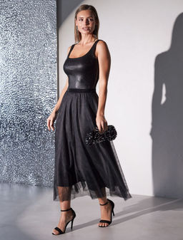 Топ в рубчик с широкими лямками с матовым покрытием металлик из хлопка с эластаном - Vilatte фото 4