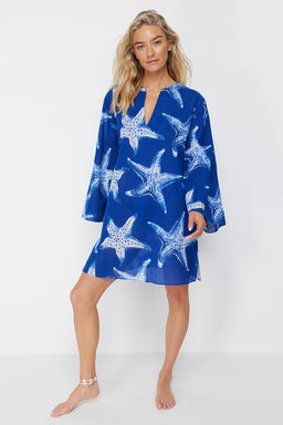 TRENDYOLMILLA Su Alt? Desenli Genis Kal?p Maxi Dokuma %100 Pamuklu Plaj Elbisesi TBESS24EL00035  фото 2