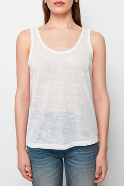 Ekru Relaxed/Rahat Kal?p Havuz Yaka S?rt Detayl? Orme Bluz TWOSS24BZ00451