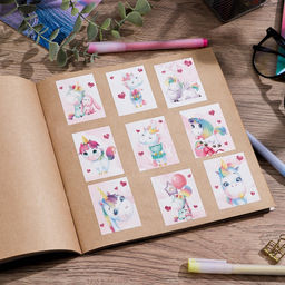 Цена за 10 шт. Наклейки детские бумажные «Единороги», c раскраской на обороте, 10×14 см