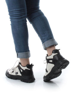 05-P51-1Z WHITE/BLACK Кроссовки женские зимние (натуральная и искусственная кожа, шерсть)