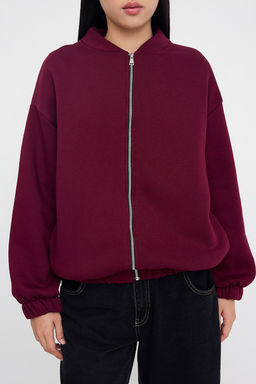 Teen Koyu Bordo Fermuarl? Oversize/Genis Kal?p Kal?n Ici Polarl? Orme Sweatshirt TWOAW25SW00122