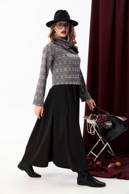 Платье NIKVA н924-5 серая клетка+чёрный  фото 3