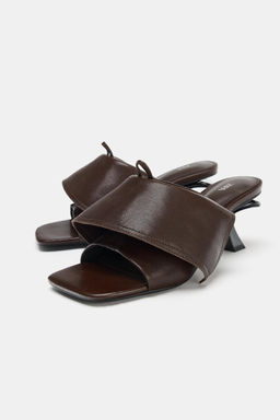 LEATHER KITTEN-HEEL SANDALS - Zara фото 5