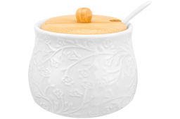 Набор 2 банок д/хранения 320 мл 19,5*10*9,5 см Веточки-цветочки + 2 ложки + дер.крышк.на дер.подст - Elan gallery фото 5