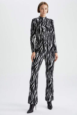 Приталенная полуводолазка с зебровым узором и длинными рукавами - Defacto фото 2