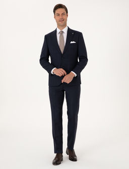 Lacivert Slim Fit %100 Y_n _izgili Tak_m Elbise