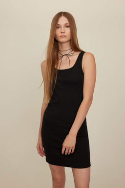 Мини-платье Cool Bodycon с круглым вырезом в рубчик и лямками