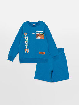 Bisiklet Yaka Bask?l? Uzun Kollu Erkek ?ocuk Sweatshirt ve Roller