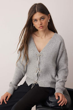 Antrasit Tasl? Fiyonk Dugmeli Yumusak Dokulu Triko H?rka TWOAW26HI00015