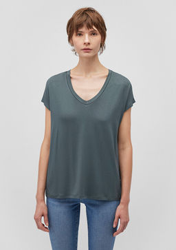 V Yaka Yesil Basic Viskoz Tisort - Mavi фото 3