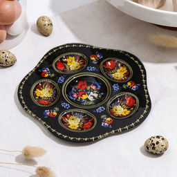 Подставка стеклянная для яиц Доляна Жостовская роспись, 5 ячеек, 2020 см, цвет чёрный