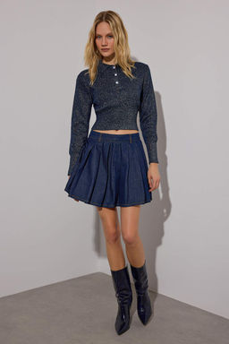 Limited Edition Lacivert Crop Simli Iplik Triko Kazak TWOAW26KZ00243 - Trendyolmilla фото 2