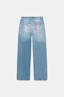 MID-WAIST STRAIGHT JEANS WITH SPARKLES - Zara фото 4