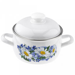 "Ромашковое поле" Кастрюля эмалированная 2,0л, форма полусфера, металлическая крышка, нержавеющий ободок (Россия)