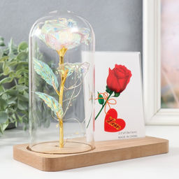 Фоторамка для фото 9×13 см настольная светящаяся «Голография. Роза в колбе», от батареек, 2×LR1130, 9.8×19.5×18 см