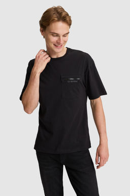 Erkek Siyah Comfort Fit Bisiklet Yaka Ti__rt