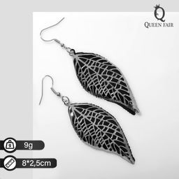 Серьги висячие Листья двойные, цвет серебристо-чёрный, 8см