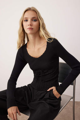 Siyah Premium Iplik/Ozel Iplik Triko Kazak TWOAW26KZ00215 - Trendyolmilla фото 2