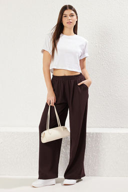 Kahverengi Beli Lastikli Pull On Wide Leg/Genis Paca Dokuma Pantolon TWOSS25PL00041 - Trendyolmilla фото 2