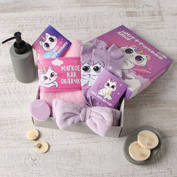 Набор подарочный «Этель. Замурчательный набор», полотенце, носки, повязка на голову