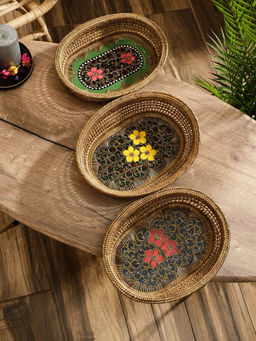 Корзинка плетёная из ротанга «Цветы 2», 34×26×7 см, МИКС