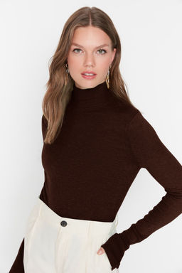 Kahverengi Merserize Gorunumlu Premium Iplik / Ozel Iplik Basic Triko Kazak TWOAW23KZ01514 - Trendyolmilla фото 2