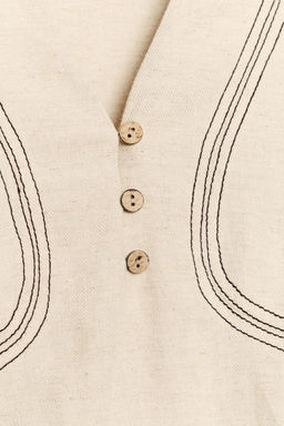 CAMISA OVERSIZE CON LINO PESPUNTES CONTRASTE / Beige claro - Zara фото 8