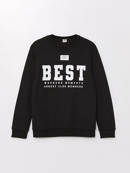 Bisiklet Yaka Bask?l? Uzun Kollu Erkek ?ocuk Sweatshirt