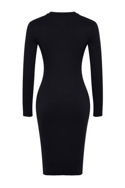 TRENDYOLMILLA Zumrut Yesili Fitted/Vucuda Oturan Uzun Kollu Fitilli Esnek Orme Elbise TWOAW25EL00102