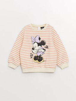 Bisiklet Yaka Minnie Mouse Bask?l? K?z Bebek Sweatshirt