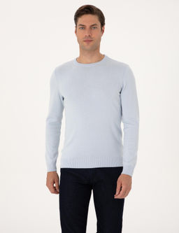 A__k Mavi Slim Fit Bisiklet Yaka Basic Triko Kazak